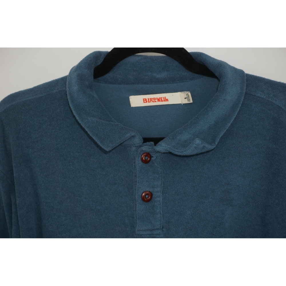 Birdwell Polo Shirt Blue Terry Cloth Relaxed Fit Short Sleeve Men's L